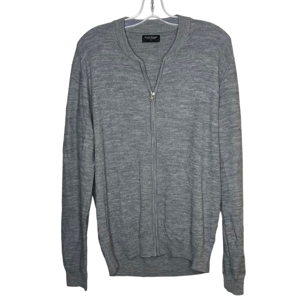 BRUUN & Stengade Wool Mix Full Zip Up Sweater Grey Knit